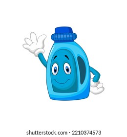 vector illustration of a soap bottle, a liquid soap bottle character complete with two hands, a pair of eyes and a mouth.