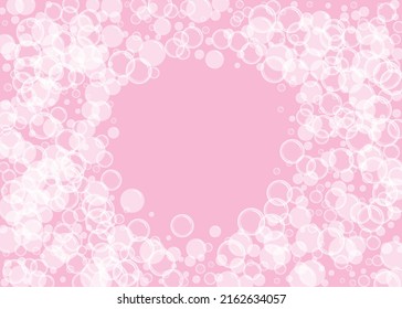 Vector illustration with soap bubbles. Fizzy foam bubbles  on pink backdrop with copy space.