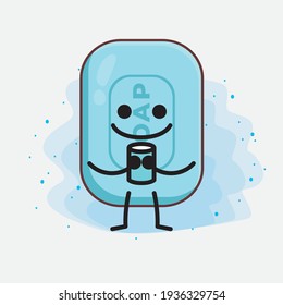 Ilustración vectorial del personaje de jabón con cara linda, manos simples y líneas de piernas en fondo aislado. Estilo de dibujo animado plano.