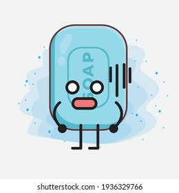 Vector Illustration of Soap Character with cute face, simple hands and leg line art on Isolated Background. Flat cartoon doodle style.