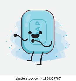 Vektorgrafik des Seifenzeichens mit süßem Gesicht, einfachen Händen und Beinlinien auf isoliertem Hintergrund. Flacher Cartoon-Doodle-Stil.