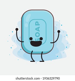 Vector Illustration of Soap Character with cute face, simple hands and leg line art on Isolated Background. Flat cartoon doodle style.