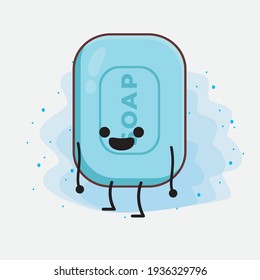 Vector Illustration of Soap Character with cute face, simple hands and leg line art on Isolated Background. Flat cartoon doodle style.