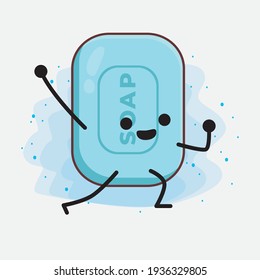 Vector Illustration of Soap Character with cute face, simple hands and leg line art on Isolated Background. Flat cartoon doodle style.