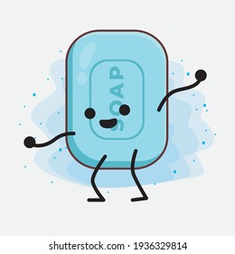 Vector Illustration of Soap Character with cute face, simple hands and leg line art on Isolated Background. Flat cartoon doodle style.