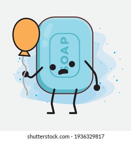 Vektorgrafik des Seifenzeichens mit süßem Gesicht, einfachen Händen und Beinlinien auf isoliertem Hintergrund. Flacher Cartoon-Doodle-Stil.