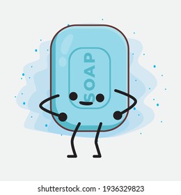 Vector Illustration of Soap Character with cute face, simple hands and leg line art on Isolated Background. Flat cartoon doodle style.