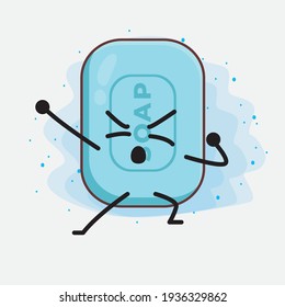 Vector Illustration of Soap Character with cute face, simple hands and leg line art on Isolated Background. Flat cartoon doodle style.