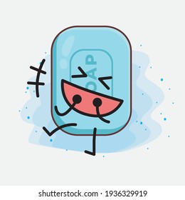 Vector Illustration of Soap Character with cute face, simple hands and leg line art on Isolated Background. Flat cartoon doodle style.