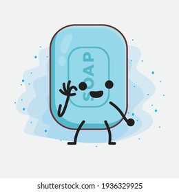 Vektorgrafik des Seifenzeichens mit süßem Gesicht, einfachen Händen und Beinlinien auf isoliertem Hintergrund. Flacher Cartoon-Doodle-Stil.