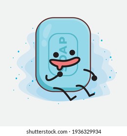 Vector Illustration of Soap Character with cute face, simple hands and leg line art on Isolated Background. Flat cartoon doodle style.