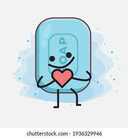Vector Illustration of Soap Character with cute face, simple hands and leg line art on Isolated Background. Flat cartoon doodle style.