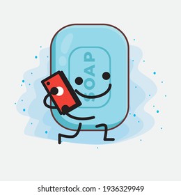 Vector Illustration of Soap Character with cute face, simple hands and leg line art on Isolated Background. Flat cartoon doodle style.