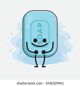 Vector Illustration of Soap Character with cute face, simple hands and leg line art on Isolated Background. Flat cartoon doodle style.