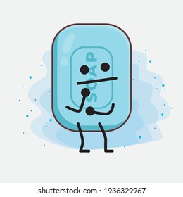 Vector Illustration of Soap Character with cute face, simple hands and leg line art on Isolated Background. Flat cartoon doodle style.