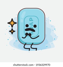Vector Illustration of Soap Character with cute face, simple hands and leg line art on Isolated Background. Flat cartoon doodle style.