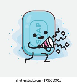 Vektorgrafik des Seifenzeichens mit süßem Gesicht, einfachen Händen und Beinlinien auf isoliertem Hintergrund. Flacher Cartoon-Doodle-Stil.