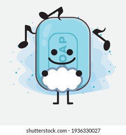 Vector Illustration of Soap Character with cute face, simple hands and leg line art on Isolated Background. Flat cartoon doodle style.