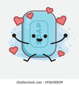 Vector Illustration of Soap Character with cute face, simple hands and leg line art on Isolated Background. Flat cartoon doodle style.