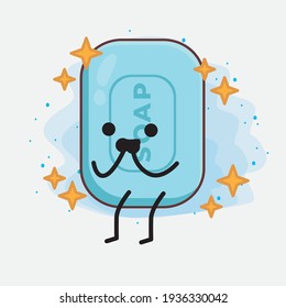 Vector Illustration of Soap Character with cute face, simple hands and leg line art on Isolated Background. Flat cartoon doodle style.