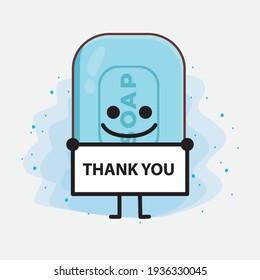 Vector Illustration of Soap Character with cute face, simple hands and leg line art on Isolated Background. Flat cartoon doodle style.