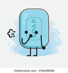Vector Illustration of Soap Character with cute face, simple hands and leg line art on Isolated Background. Flat cartoon doodle style.