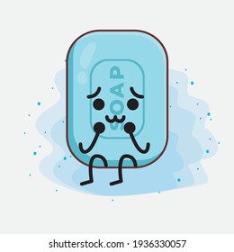 Vector Illustration of Soap Character with cute face, simple hands and leg line art on Isolated Background. Flat cartoon doodle style.