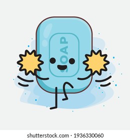 Vector Illustration of Soap Character with cute face, simple hands and leg line art on Isolated Background. Flat cartoon doodle style.