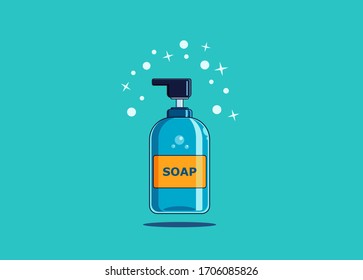 Vector illustration of soap in a plastic bottle with a dispenser