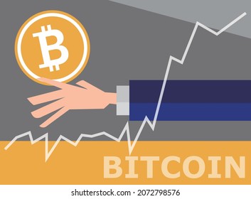 Vector illustration of a soaring bitcoin and a businessman.