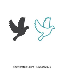 Vector illustration of the soaring pigeon. Set of two vector icons. Flat design Monochrome