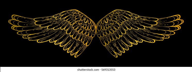 vector illustration of soaring wings, handmade ink, decorative element for design