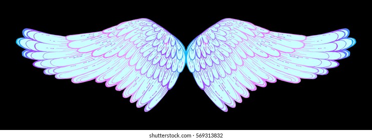 vector illustration of soaring wings, handmade ink, decorative element for design