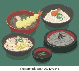 vector illustration of soba and udon noodles