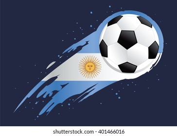 Vector illustration of a soccer ball with abstract Argentina insignia brush strokes