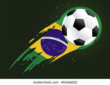 Vector illustration of a soccer ball with abstract Brazil insignia brush strokes