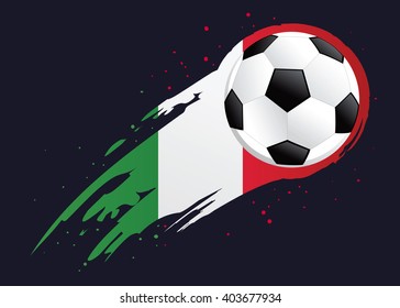 Vector illustration of a soccer ball with abstract Italy insignia brush strokes