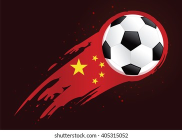 Vector illustration of a soccer ball with abstract China insignia brush strokes