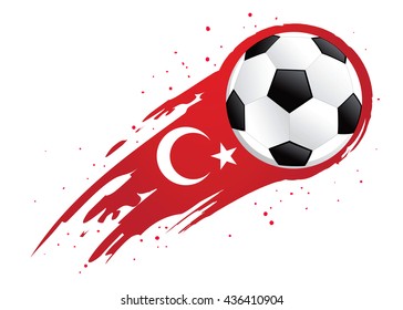 Vector illustration of a soccer ball with abstract Turkey insignia brush strokes