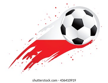 Vector illustration of a soccer ball with abstract Poland insignia brush strokes