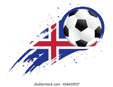 Vector illustration of a soccer ball with abstract Iceland insignia brush strokes
