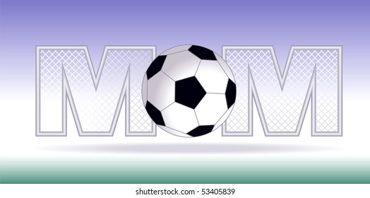 Vector illustration of a soccer ball between two M shaped goal posts depicting the word Soccer Mom