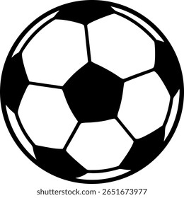 a vector illustration of a soccer ball in black and white. the ball is made up of pentagons and hexagons, creating a classic and recognizable design. simple and clean.