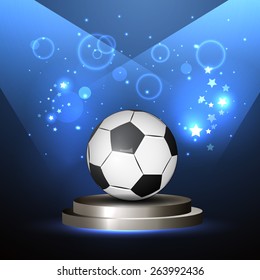 Vector illustration of a soccer ball in the center, bright lines, championship victory