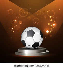 Vector illustration of a soccer ball in the center, bright lines, championship victory