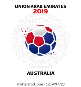 Vector illustration of a soccer ball in the colors of the national flag with modern and traditional elements. 2018, 2019. Asian Football Cup, Club World Cup in the United Arab Emirates