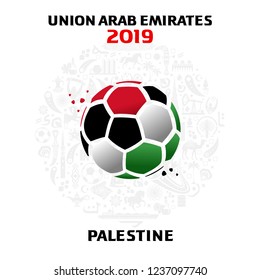 Vector illustration of a soccer ball in the colors of the national flag with modern and traditional elements. 2018, 2019. Asian Football Cup, Club World Cup in the United Arab Emirates
