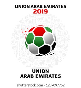 Vector illustration of a soccer ball in the colors of the national flag with modern and traditional elements. 2018, 2019. Asian Football Cup, Club World Cup in the United Arab Emirates