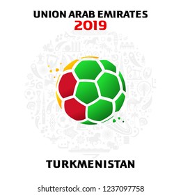 Vector illustration of a soccer ball in the colors of the national flag with modern and traditional elements. 2018, 2019. Asian Football Cup, Club World Cup in the United Arab Emirates