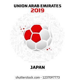 Vector illustration of a soccer ball in the colors of the national flag with modern and traditional elements. 2018, 2019. Asian Football Cup, Club World Cup in the United Arab Emirates
